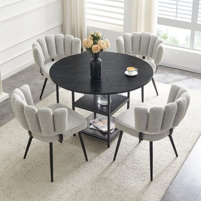 STILVORA Tafel En Stoelen Set - Ronde Eettafel Met Dubbele Opbergruimte En 4 Stoelen - Industrieel - Zwart;Lichtgrijs - 107x107x75 Cm
