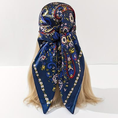 90X90Cm Populaire Zijde Luxe Stijl Vierkante Sjaal De Vier Seizoenen Sjaals Vrouwen Zonnebrand Strand Zakdoek Hijab Ontwerp 90x90cm blue