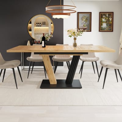 DESMIU Uitschuifbare Eettafel – Flexibel Voor Keuken Woonkamer En Balkon – Houtlook – MDF En Metaal – 120 Tot 160 X 80 X 76 Cm