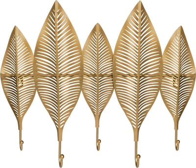 QUVIO Wandkapstok - Kapstokhaak - Kleerhanger - Kapstok hangend - Metaal - Goud - 5 Veren en 5 haken