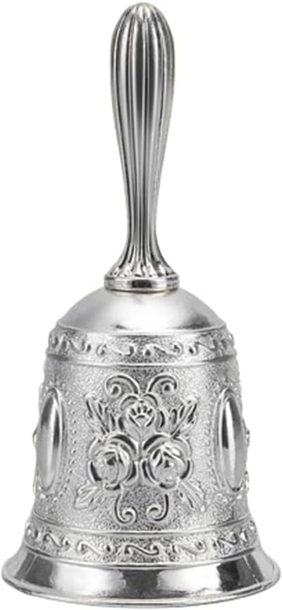 Daity 1 stuk Vintage Metaal Handbel – Decoratieve Servicebel met Rozenpatroon voor Bruiloft, Cadeau, Hotel & Restaurant(Zilver)