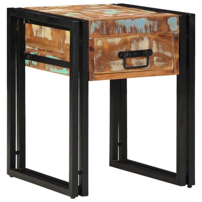 vidaXL - Bijzettafel - met - lade - 40 - x - 40 - x - 50 - cm - Massief - Gerecycleerd - Hout