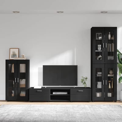 vidaXL Tv-meubelset met lade met plank FLORIN 3 pcs Zwart Bewerkt hout