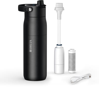 BRITA LARQ iQ Digitale Waterfilterfles Zwart - 680 ml - RVS Drinkfles met hydratatie tracking app, actieve koolstofwaterfilter & UV-C - neutraliseert 99.99% bacteriën, vermindert micro-onzuiverheden, PFAS & meer