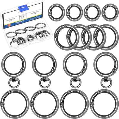 16 stuks zilveren ronde lente poort ringenset voor handtas DIY, trigger O-ringen en haak sluitingen