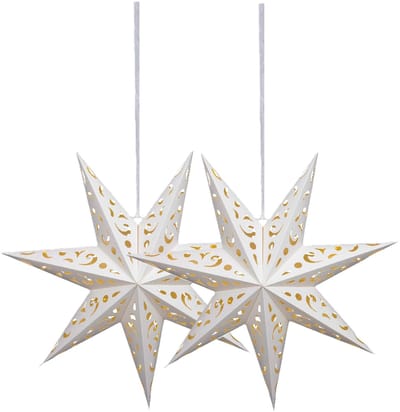 Lumineo Verlichte kerstster - 2x - wit - D38 cm - papier - LED - warm wit - steady light - timer - binnen - op batterijen