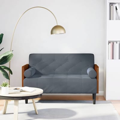 vidaXL - Loveseat - bank - met - bolsters - donkergrijs - 110 - cm - fluweel