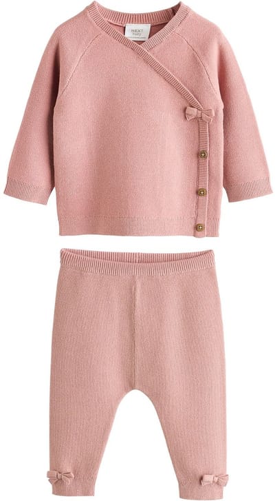 Next - Meisjes - groen - 2 -delige babyset met gebreide wikkelstrui en legging - Roze