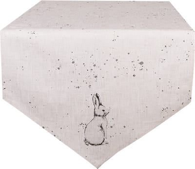 Clayre & Eef Tafelloper 50x160 cm Beige Grijs Katoen Konijn