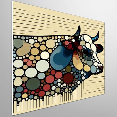Abstract koeien schilderij | Briljante melkmeesters: een avant-gardistisch eerbetoon aan de koe | Kunst - 75x75 centimeter op Forex | Foto op Forex