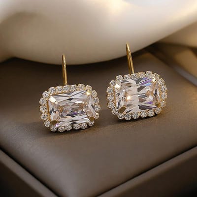 Huitan Eenvoudige Vierkante Kristal Zirkonia Druppeloorbellen Bruiloft Accessoires voor Vrouwen Zilverkleurig/Goudkleurig Mode Sieraden gray