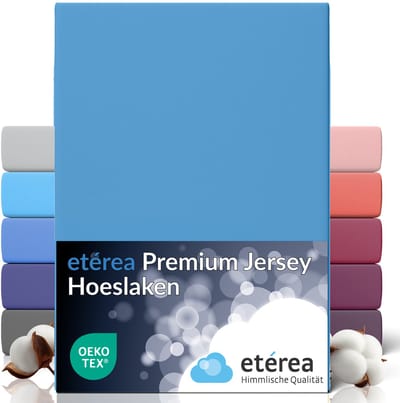 etérea Premium Jersey hoeslaken 90x200 - 100x200 cm - Oekotex - 100% katoen - bis 25 cm - Blauw