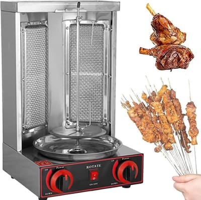 Verticale Grill - Draaioven Kebab - Barbecue Thuis - 360° Rotatie - 30x30x49 cm - Zilver