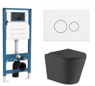 QeramiQ Dely Toiletset - inbouwreservoir Qeramiq Flush - slim zitting - kunststof glans witte bedieningsplaat - ronde knoppen - mat zwart