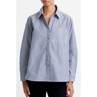 French Connection Stripe Popover Button Midnight/white Maat: M | Longsleeves Outlet | Dames | Blauw