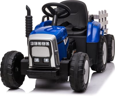 Elektrisch Bestuurbare Tractor met Aanhanger en Afstandsbediening - Blauw