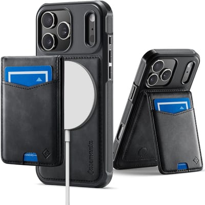 Casemania Hoesje Geschikt voor Apple iPhone 17 Pro - Charcoal Gray - Geschikt voor MagSafe - Back Cover met Afneembare Magnetische Pasjeshouder met Standaard - Telefoonhoesje en Kaarthouder