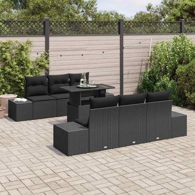 vidaXL - Tuinbank - Set - 7 - st - Zwart - Poly - Rattan - en - Poedergecoat - Staal