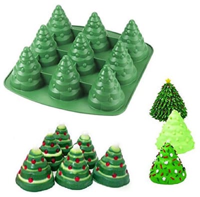 Cosensi- Bakvorm 3D Kerstboom - Siliconen Bakvorm - Hoge Temperatuurbestendigheid - 9 Kerstbomen - 28,8 x 26 x 7,2 cm - Voedselveilige Materiaal - Taartvorm