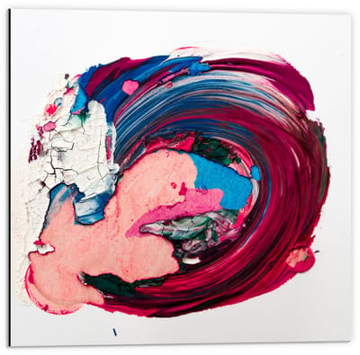 Dibond - Roze/Blauwe Verfvegen - 50x50cm Foto op Aluminium (Wanddecoratie van metaal)