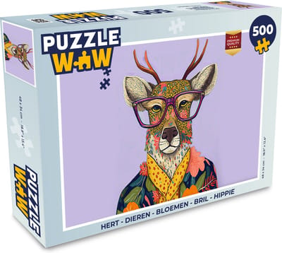 Puzzel Hert - Dieren - Bloemen - Bril - Hippie - Legpuzzel - Puzzel 500 stukjes