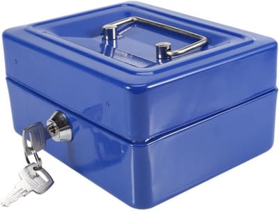 Kleine Kassa - Geldkistje Muntgeld - Veilig Sparen - Dubbellaags Opbergvak - 15 cm - Blauw