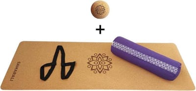 Samarali Purperen Yin Yoga Classic Set - Kurk Mat, Bolster & Massagebal - Natuurlijk en Ethisch