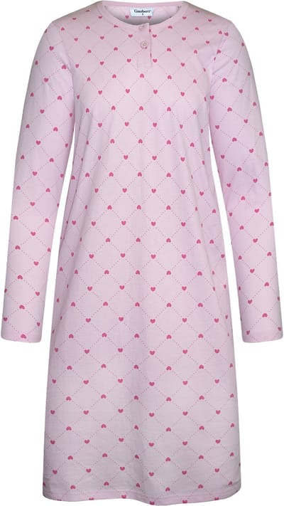 Gaubert Essential Dames Nachthemd Lange Mouw - Premium Gekamd Katoen - Hartjes - Roze - Maat S - GB-6823