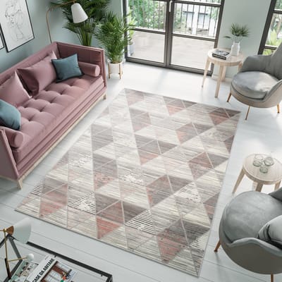 Tapiso Asthane Vloerkleed Grijs Roze Woonkamer Slaapkamer Tapijt Maat - 300x400