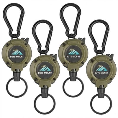 Groene intrekbare sleutelhanger set van 4 stuks met karabijnhaak en sleutelring – retractable outdoor keychain voor dames en heren – multifunctionele sleutelhangers met ronde behuizing en clip