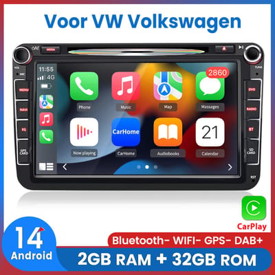 Awesafe Autoradio - Geschikt voor Volkswagen Golf 5 & 6 Passat Caddy EOS Touran POLO Jetta - Draadloze Carplay & Android Auto - Android System - 7 Inch IPS HD Touchscreen - Bluetooth & Wifi - CD DVD Player - Ram 2GB + Rom 32GB