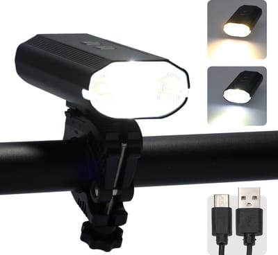 Fietslamp - Fiets verlichting - Voorlicht - Fietslicht - Fietslampje - Met lampenhouder - USB-C oplaadbaar - Verstelbaar - Verschillende standen - Zaklamp - Multifunctioneel - Zwart