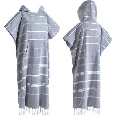 Turkse Draagbare Strandlaken Zandvrij Katoen Grote Surf Poncho met Capuchon Duikpak Wisseltowel Sneldrogend Zandvrij Badjas 75x100cm&1pc lichtgrijze kleur