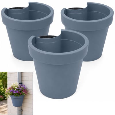 Benza Regenpijp Bloempot Pastelblauw – Set van 3 – Ø 23,5 x 21 cm – Polypropyleen – 90% Gerecycled Materiaal