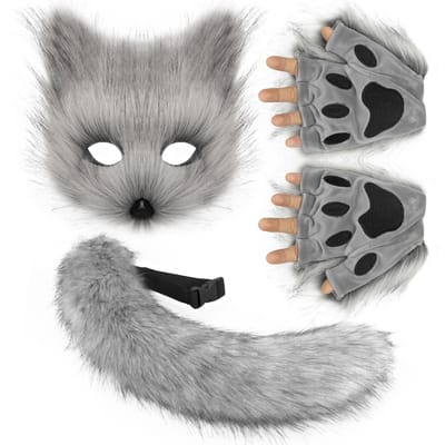 Pluizig Vossenmask Wolf Vossenstaart En Poot Handschoenen Set Volwassen Kat Halloween Masker Cosplay Dier Feestkostuum one size