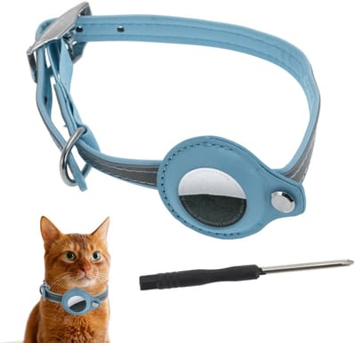 Dailygoods- Kattenhalsband Reflecterend - PU-halsband met Airtag-houder - Verstelbaar - Karabijnhaak van Legering - Extra Klein - Duurzaam