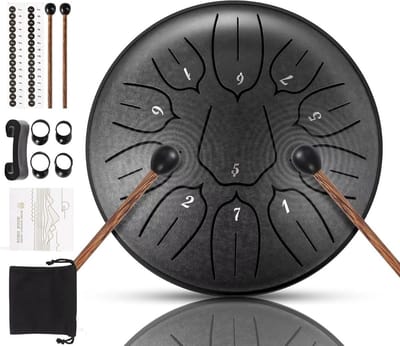 Stalen Tongtrommel 15 cm 11 Noten D-Majeur Inclusief Accessoires voor Meditatie en Yoga
