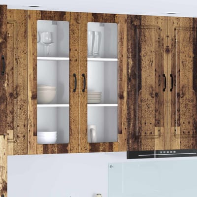 vidaXL - Wandglas - Kasten - PORTO - Oudhout - 40 - x - 31 - x - 100 - cm - Bewerkt - hout
