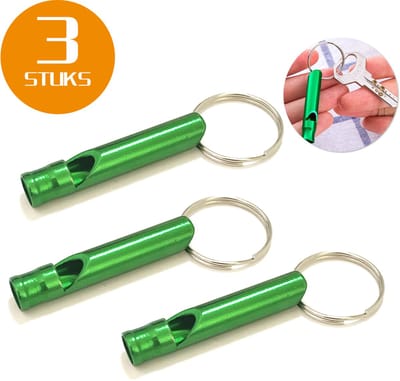 Colorful Sun® Metalen Noodfluit 3 Stuks – Alarmfluit 120 dB met Sleutelhanger – Reddingsfluit voor Outdoor, Wandelen, Camping, Survival & Sport – Hondenfluit – Sport- & Scheidsrechterfluit – Groen