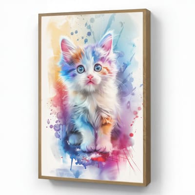 Wandlamp 60x90 cm - Oplaadbaar - Kat - Kleurrijk - Verf - Dier - Wit - Wandlampen binnen woonkamer - Slaapkamer lamp - Decoratieve nachtlamp - Vloerlamp draadloos