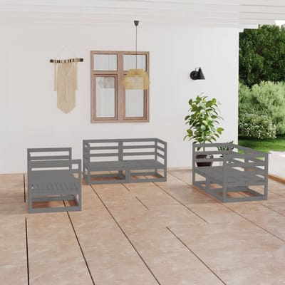 vidaXL - 6-delige - Loungeset - massief - grenenhout - grijs