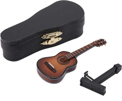 Miniatuur Gitaar Decor - Muziekinstrument Ambacht - Huis Kantoor Decoratie - Inclusief Standaard - 14 cm Lengte - Bruin
