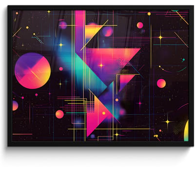 Poster in lijst - Fotolijst 70x50 cm - Posters - Driehoeken - Cirkels - Abstract - Sterren - Posterlijst zwart - Decoratie - Wanddecoratie woonkamer - Muurdecoratie slaapkamer