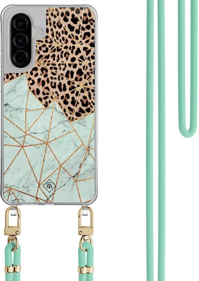 Casimoda® hoesje met rosegoud koord - Geschikt voor Samsung A36 - Marmer Paars - Afneembaar koord - TPU/polycarbonaat - Paars