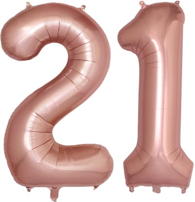 BTH – Folie Ballon Cijfer 21 – Rosé Goud – Feestversiering – Helium of Lucht – Verjaardag Decoratie – Met Rietje – 86cm