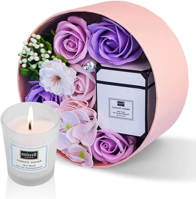 Ronde Doos met Kunstmatige Rozen en Geurkaarsen voor Aromatherapie - Perfecte Cadeau voor Moederdag, Verjaardag en Jubileum