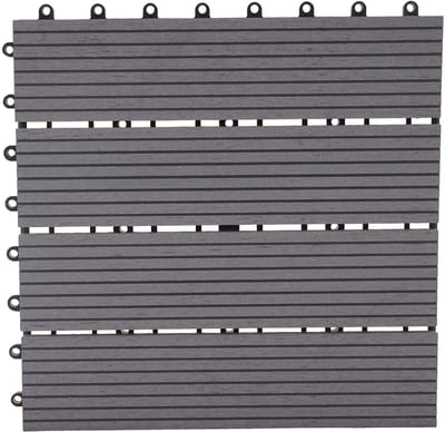 WPC vloertegel Rhone, houtlook balkon/terras, 11x elk 30x30cm = 1m² ~ Premium, grijs lineair