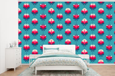 Behang - Fotobehang Patronen - Retro - Bloemen - Lelie - Breedte 345 cm x hoogte 220 cm