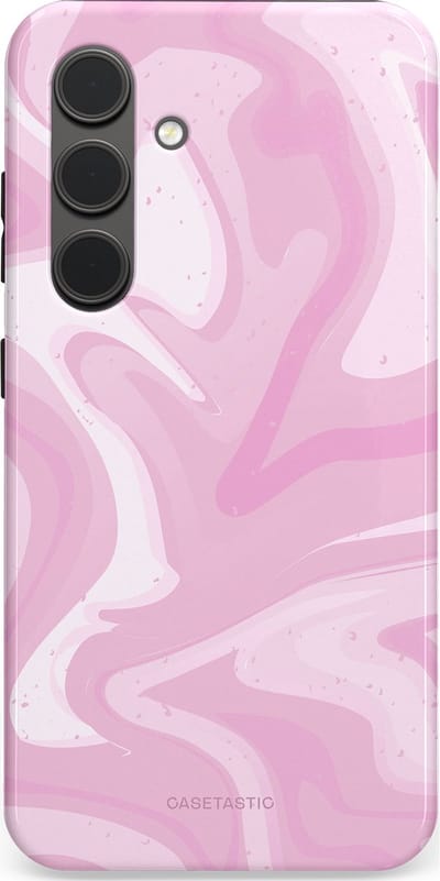 Casetastic hoesje geschikt voor Samsung Galaxy S24 - Dubbellaagse bescherming - Zoet Roze Marmer - Fashion Case - Lichtroze Wit