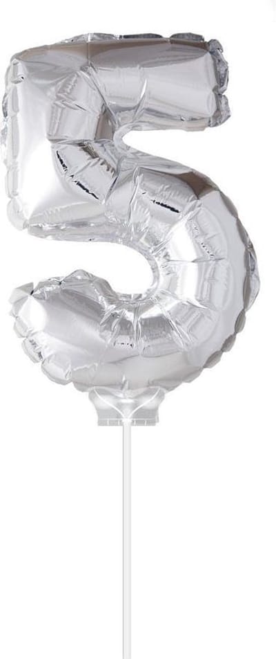 Cijfer ballon 5 Zilver met stokje | 40cm
